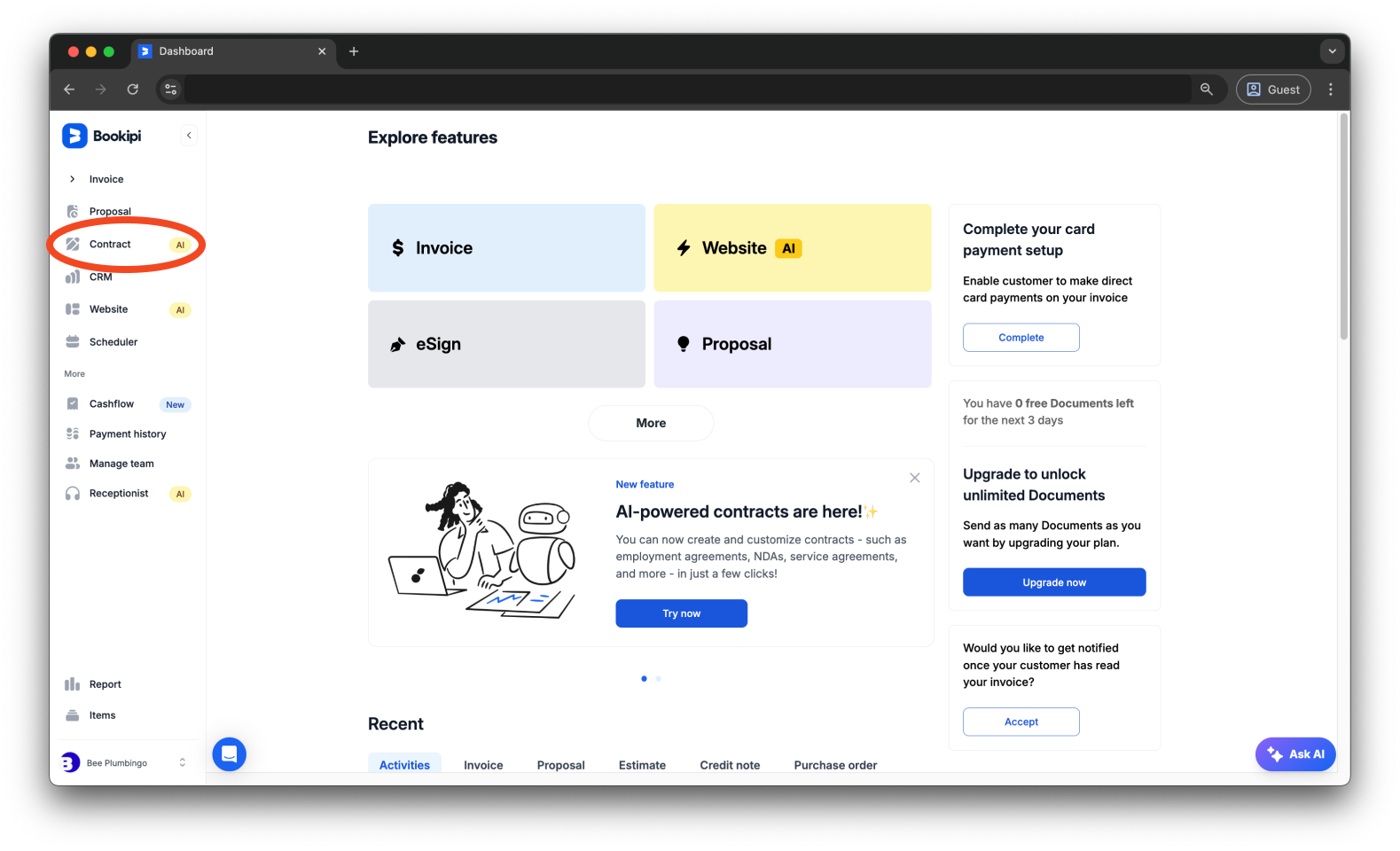 Uncategorized - How to create and send an AI Contract with Bookipi eSign - 1