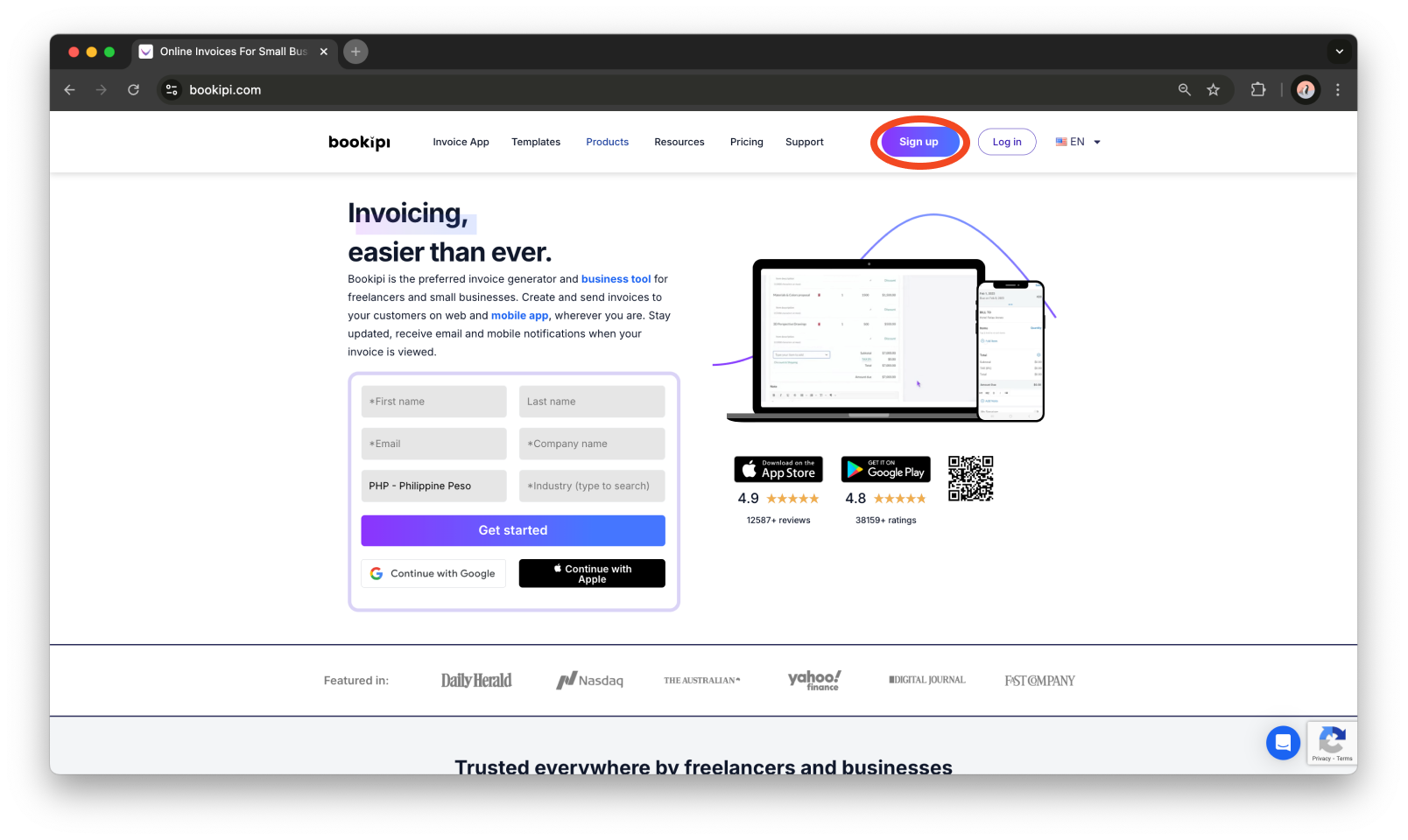 Invoice Web V2 - How to sign up to Bookipi Web v2 - 1