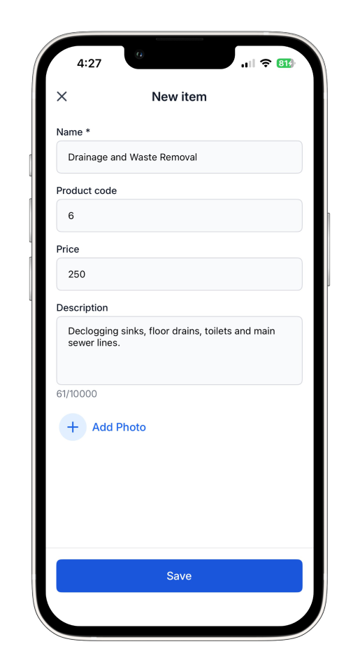 Invoice Mobile App - How to add an item on the Mobile App - 4