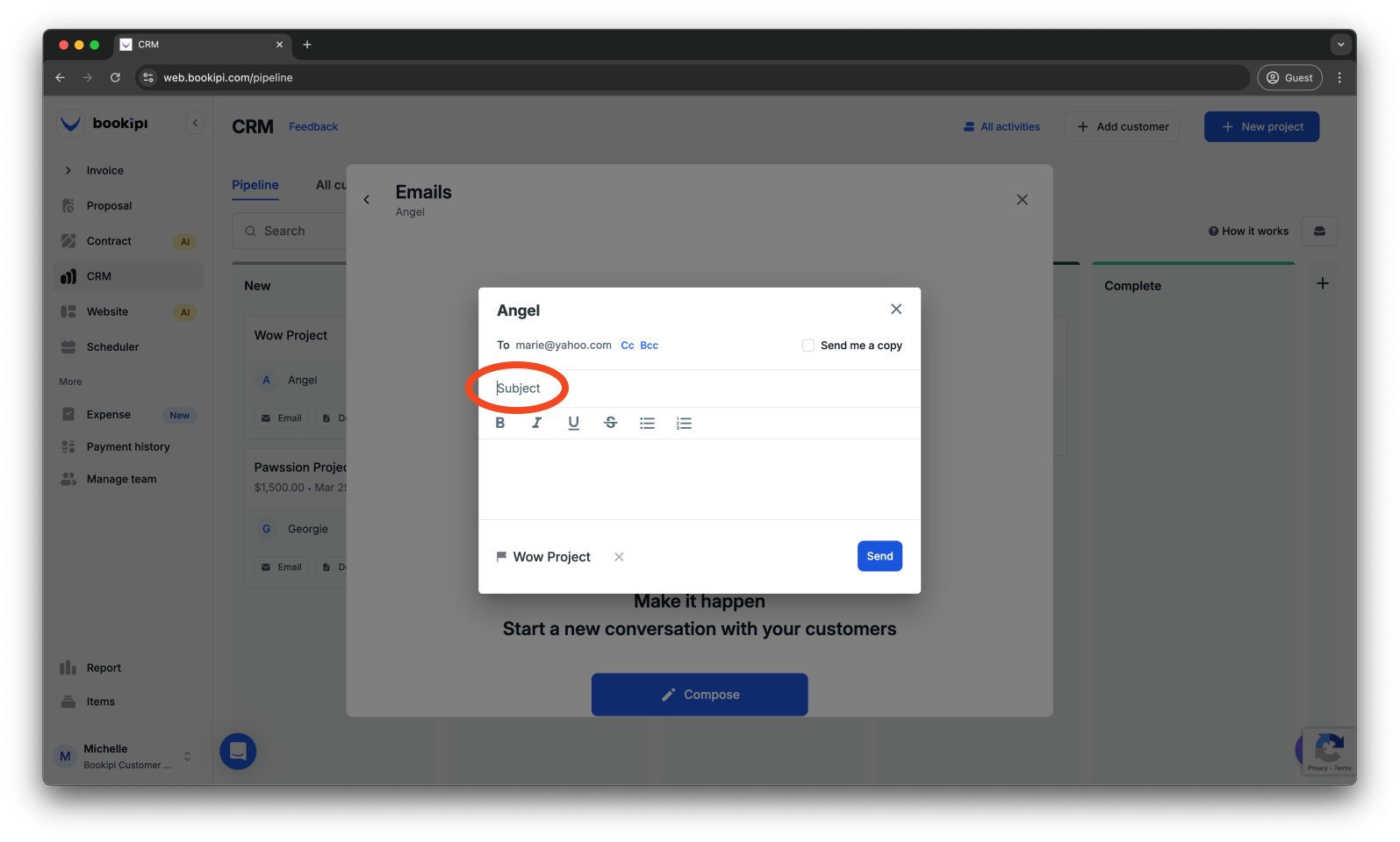 Uncategorized - How to send an email in Bookipi CRM - 3