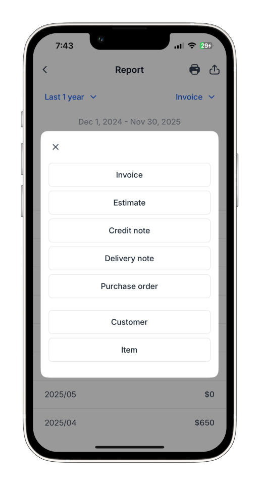 Invoice Mobile App - How to create a report - 10