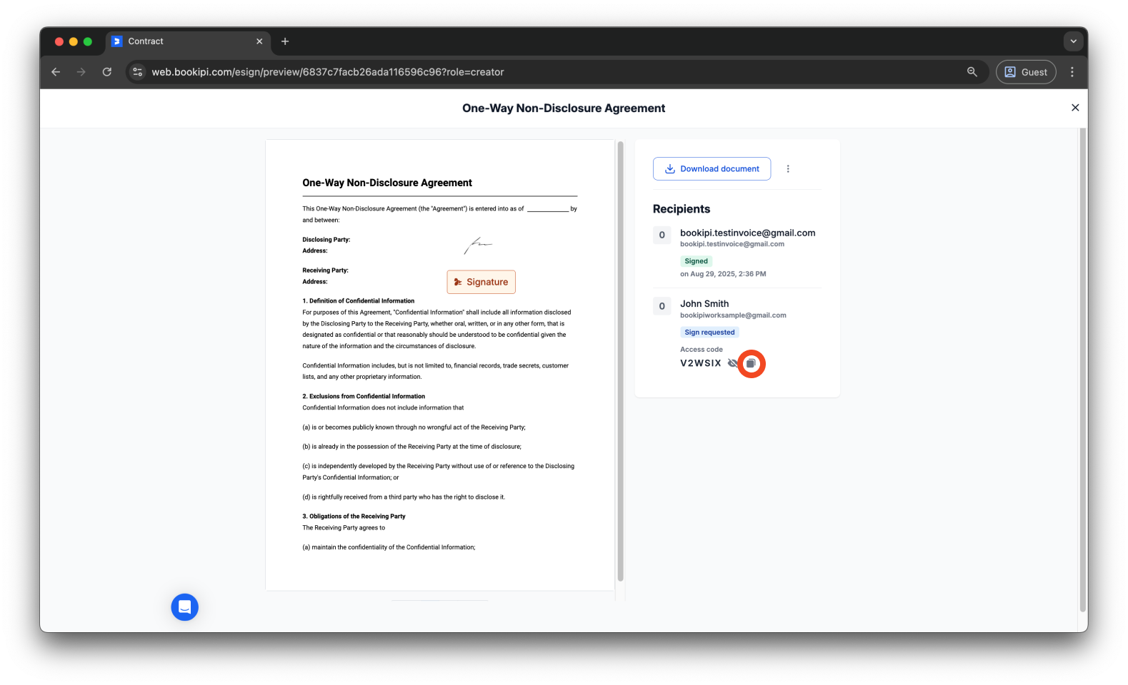 Uncategorized - How to add an access code to your Bookipi eSign document - 17