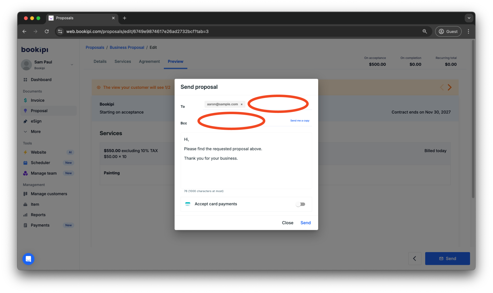 Bookipi Proposal Maker - How to send a proposal to multiple people - 5
