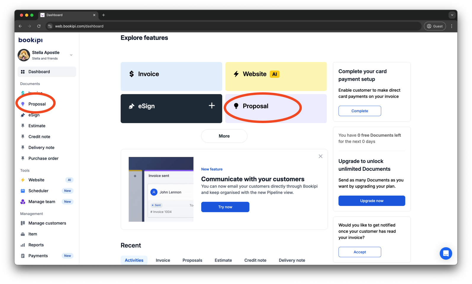Bookipi Proposal Maker - How to delete a proposal on the Web App - 1