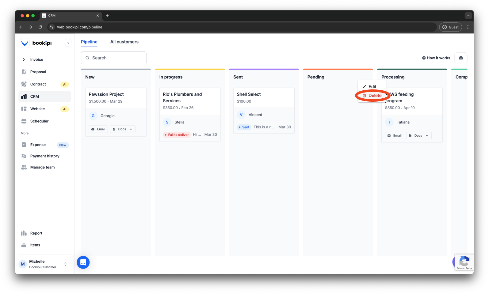 Uncategorized - How to delete a Pipeline status in Bookipi CRM - 4