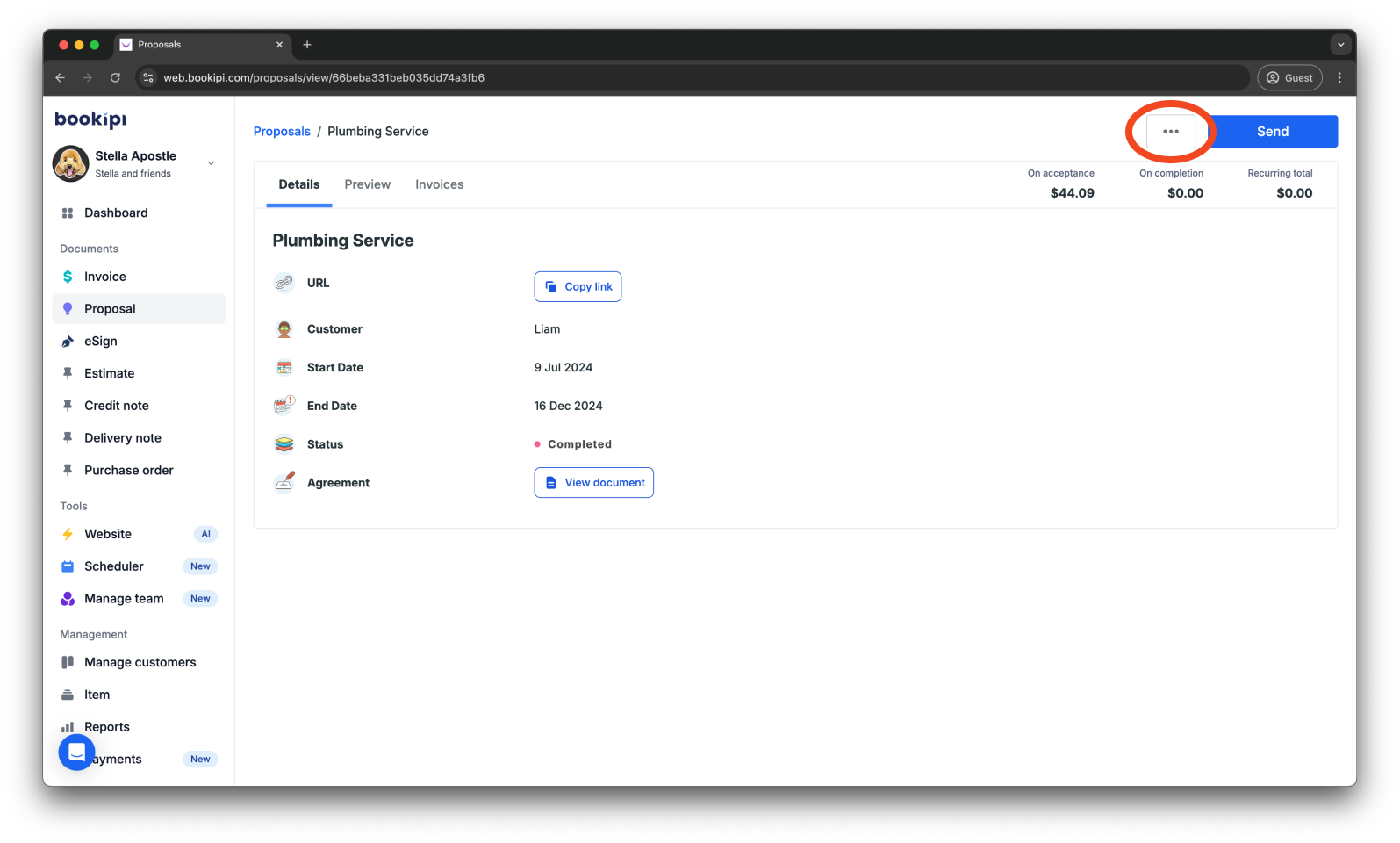 Bookipi Proposal Maker - How to delete a proposal on the Web App - 3