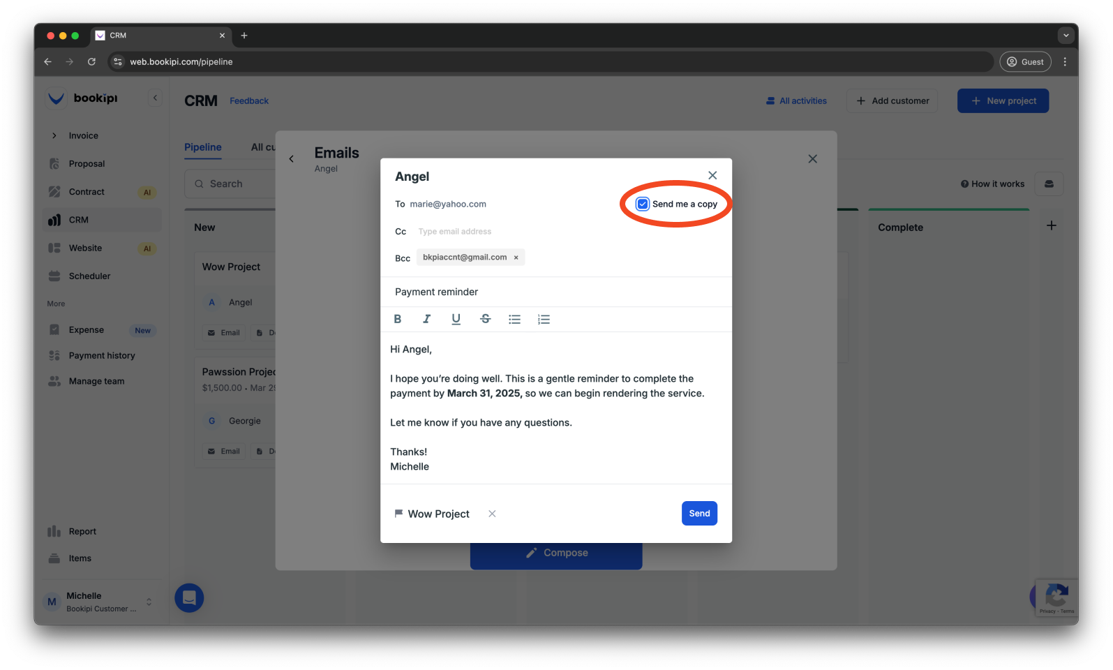 Uncategorized - How to send an email in Bookipi CRM - 5