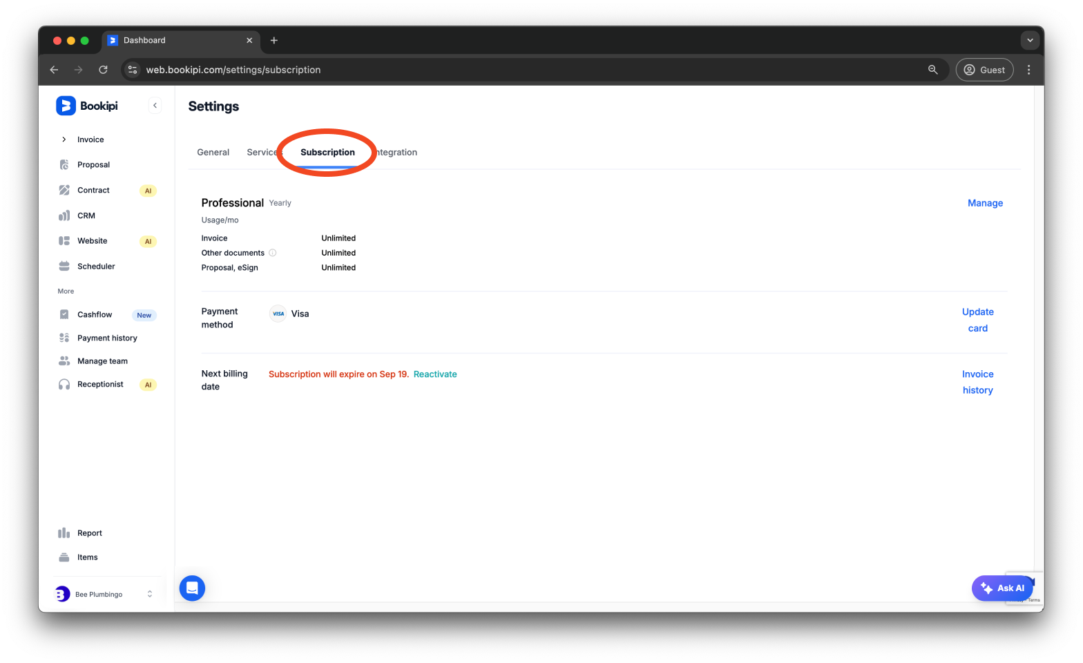Bookipi Subscriptions - How to reactivate subscriptions - 3