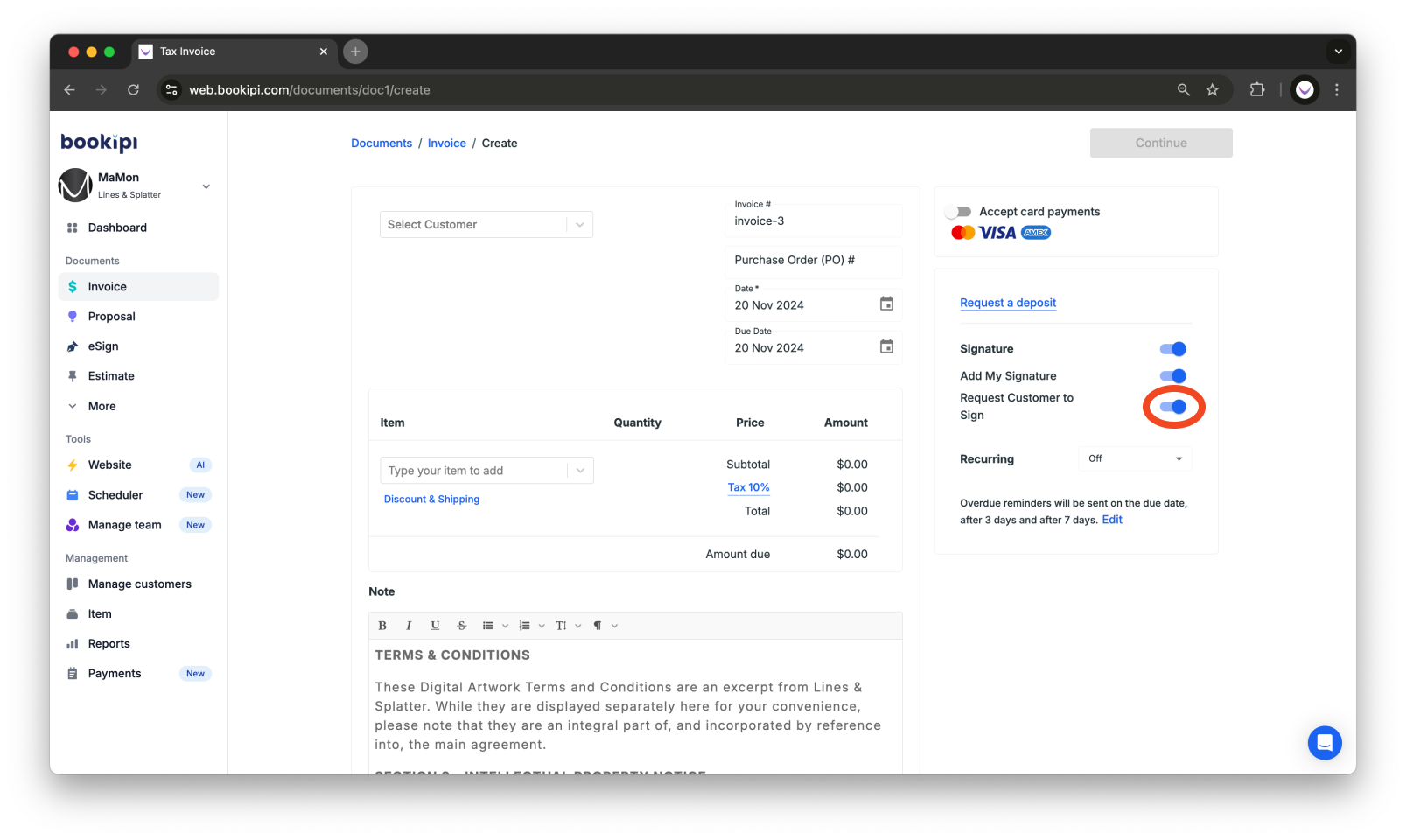 Invoice Web V2 - How to request a signature from customers - 3