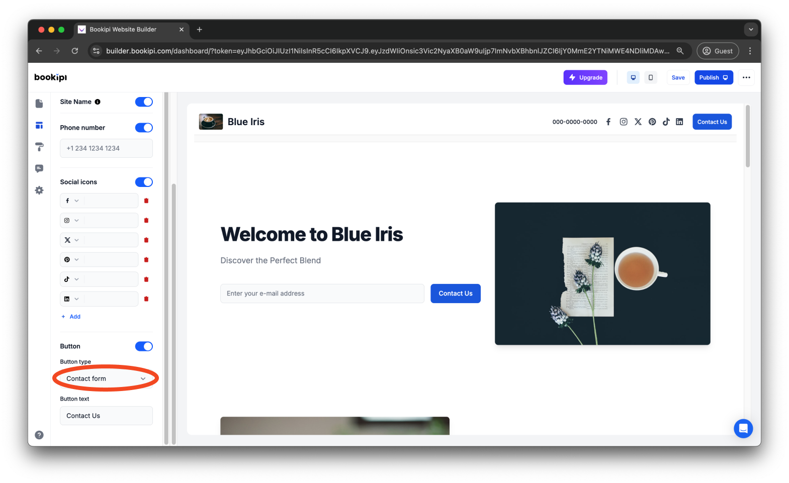 Bookipi AI Website Builder - How to enable the contact buttons and contact form in Bookipi AI Website Builder - 6