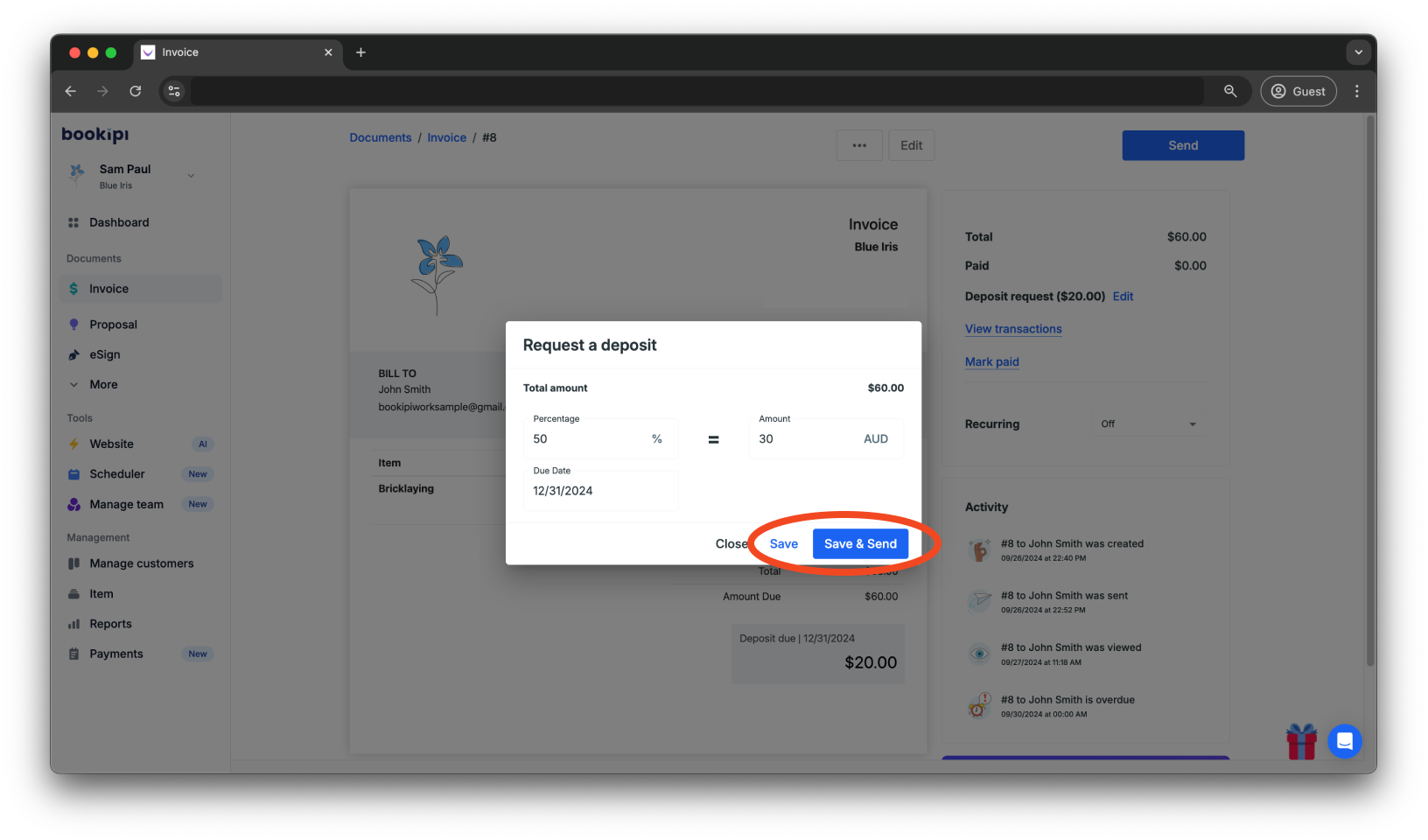 Invoice Web V2 - How to edit a deposit request - 5