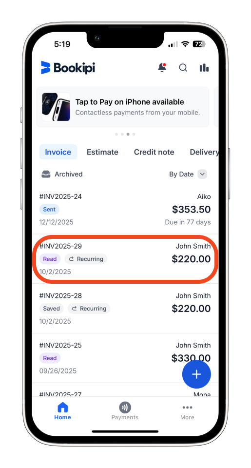Uncategorized - How to edit a recurring invoice using the Bookipi mobile app - 1