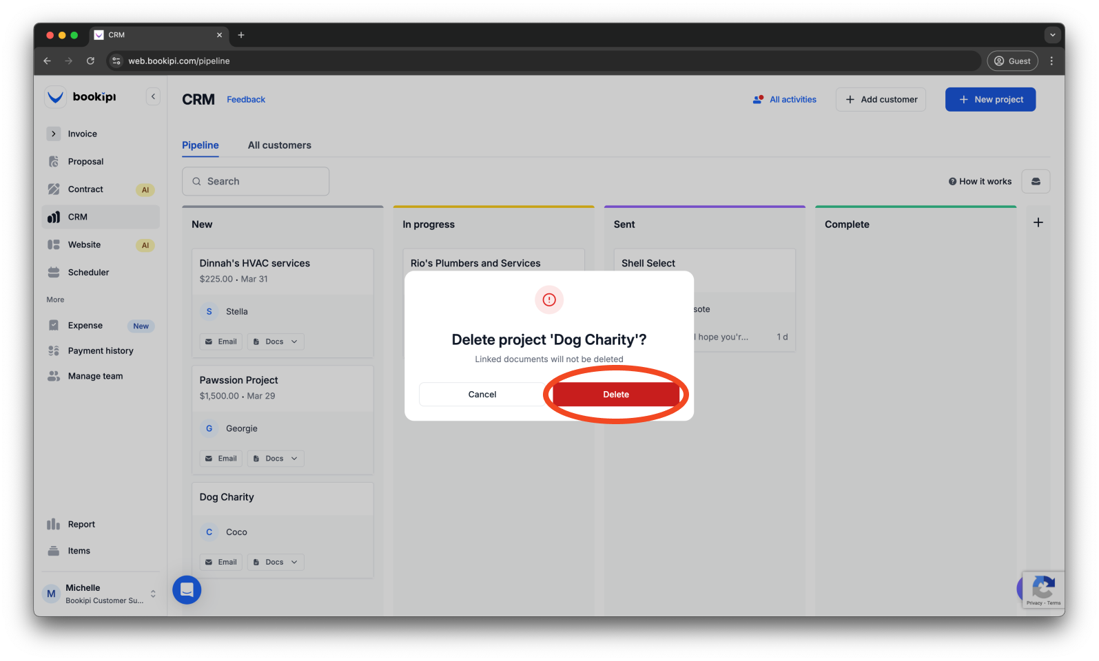 Uncategorized - How to delete a project in Bookipi CRM - 4