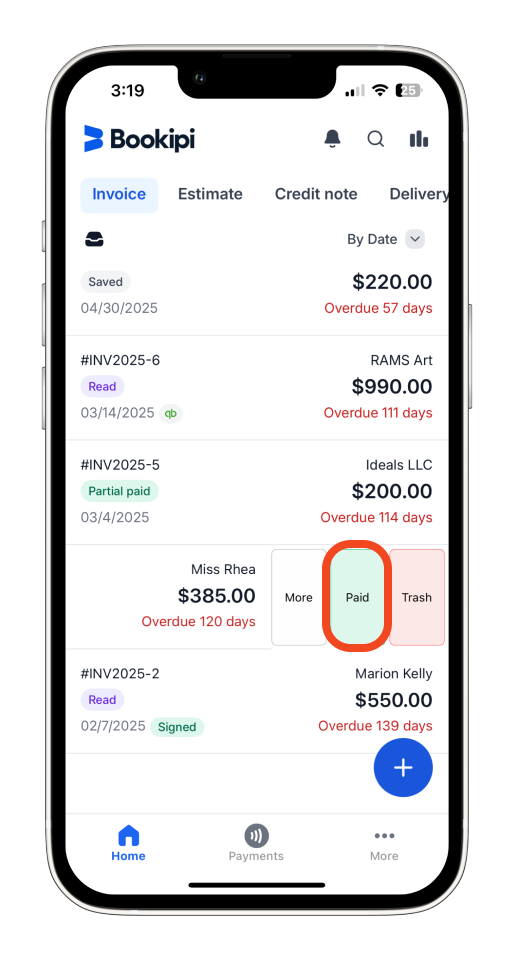 Invoice Mobile App - How to mark the invoice as paid and send a receipt using the mobile app - 13