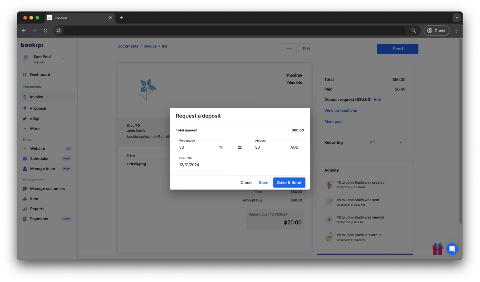 Invoice Web V2 - How to edit a deposit request - 4