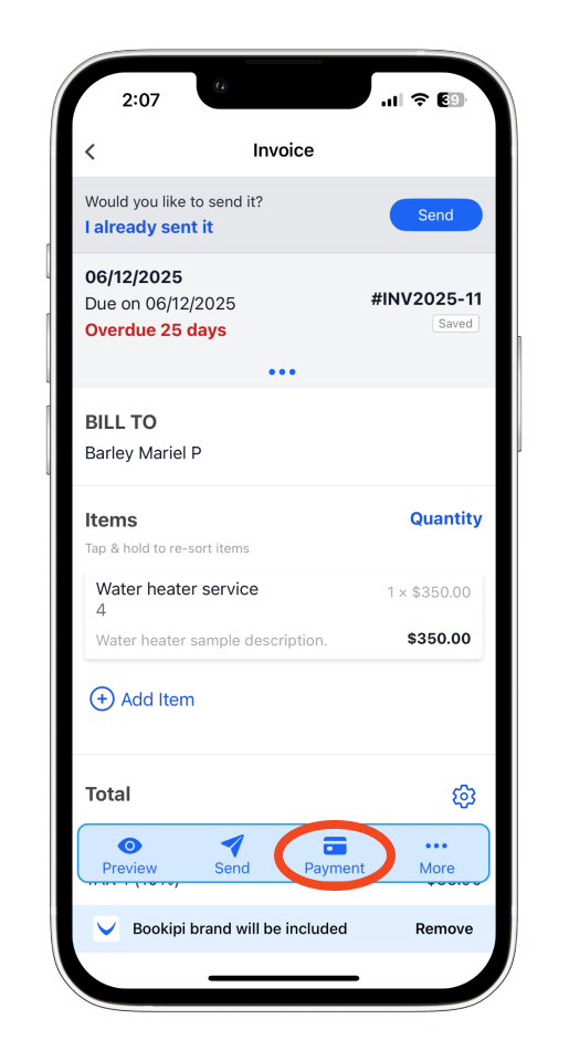 Invoice Mobile App - How to record a partial payment - 2