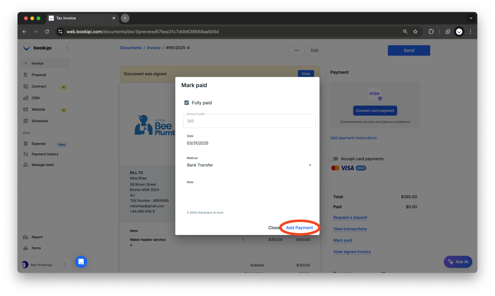 Invoice Web V2 - How to mark the invoice as paid and send a receipt using the web app - 5