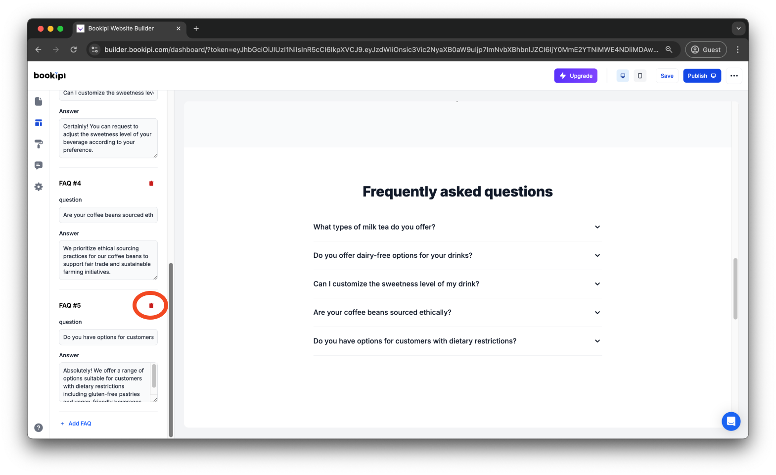 Bookipi AI Website Builder - How to add, edit and delete your FAQs in Bookipi AI Website Builder - 8