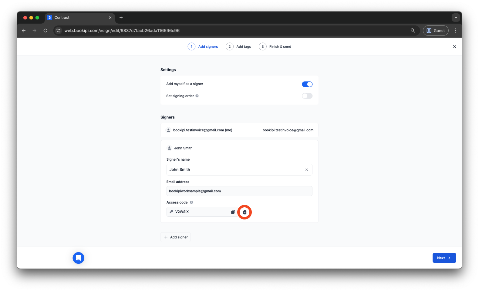 Uncategorized - How to add an access code to your Bookipi eSign document - 7
