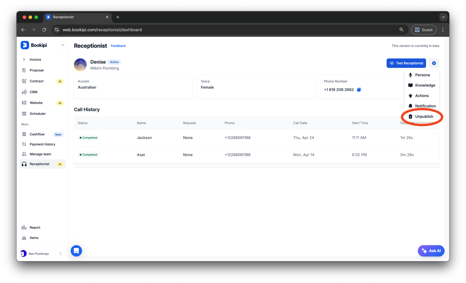 Uncategorized - How to disable your Bookipi AI Receptionist - 3