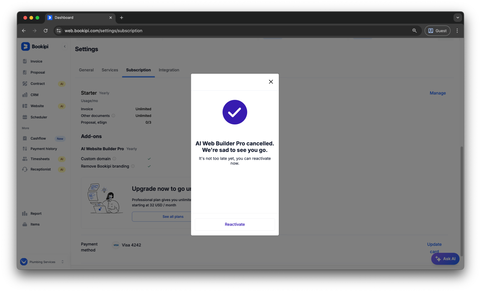 Bookipi AI Website Builder - How to cancel your Bookipi AI Website Builder Pro subscription - 9