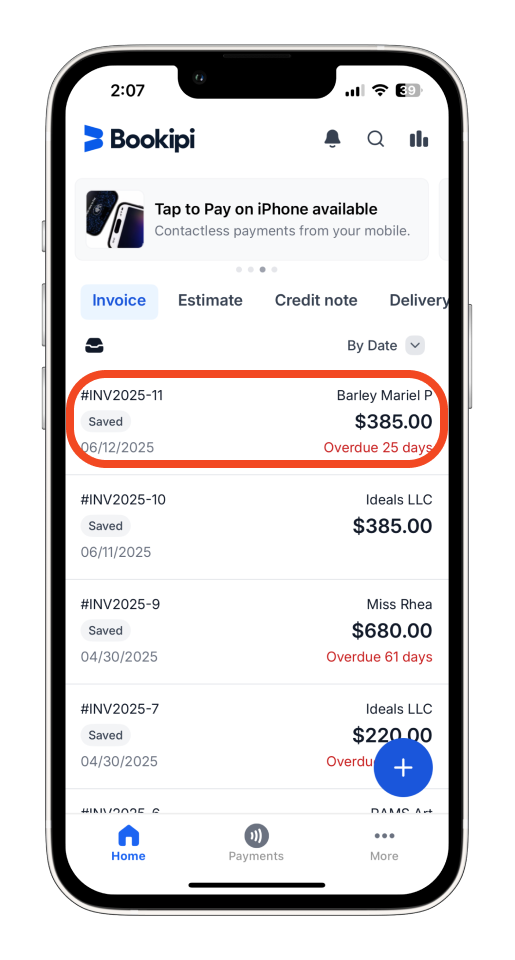 Invoice Mobile App - How to record a partial payment - 1