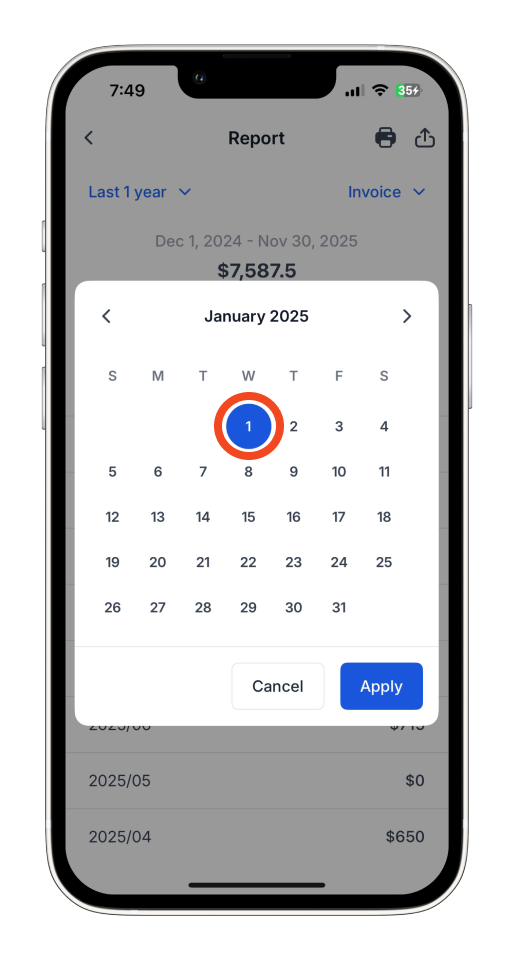 Invoice Mobile App - How to create a report - 14