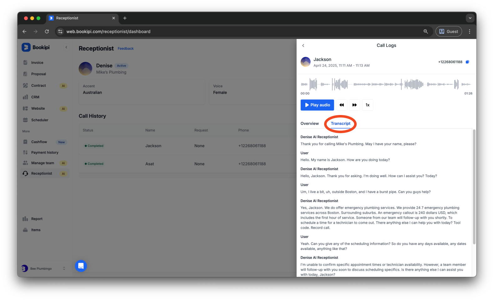 Uncategorized - How to view your call history in Bookipi AI Receptionist - 4