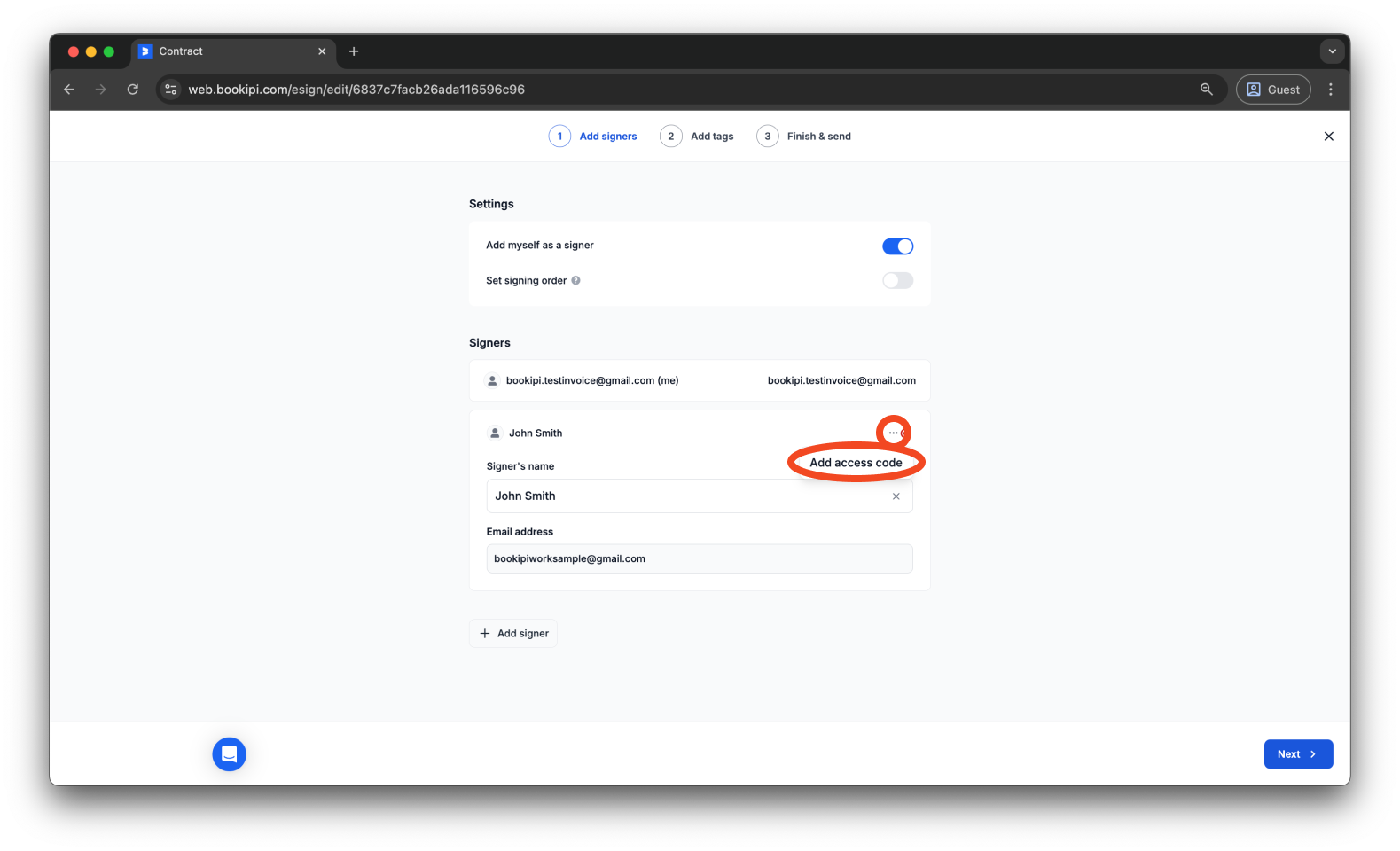Uncategorized - How to add an access code to your Bookipi eSign document - 5