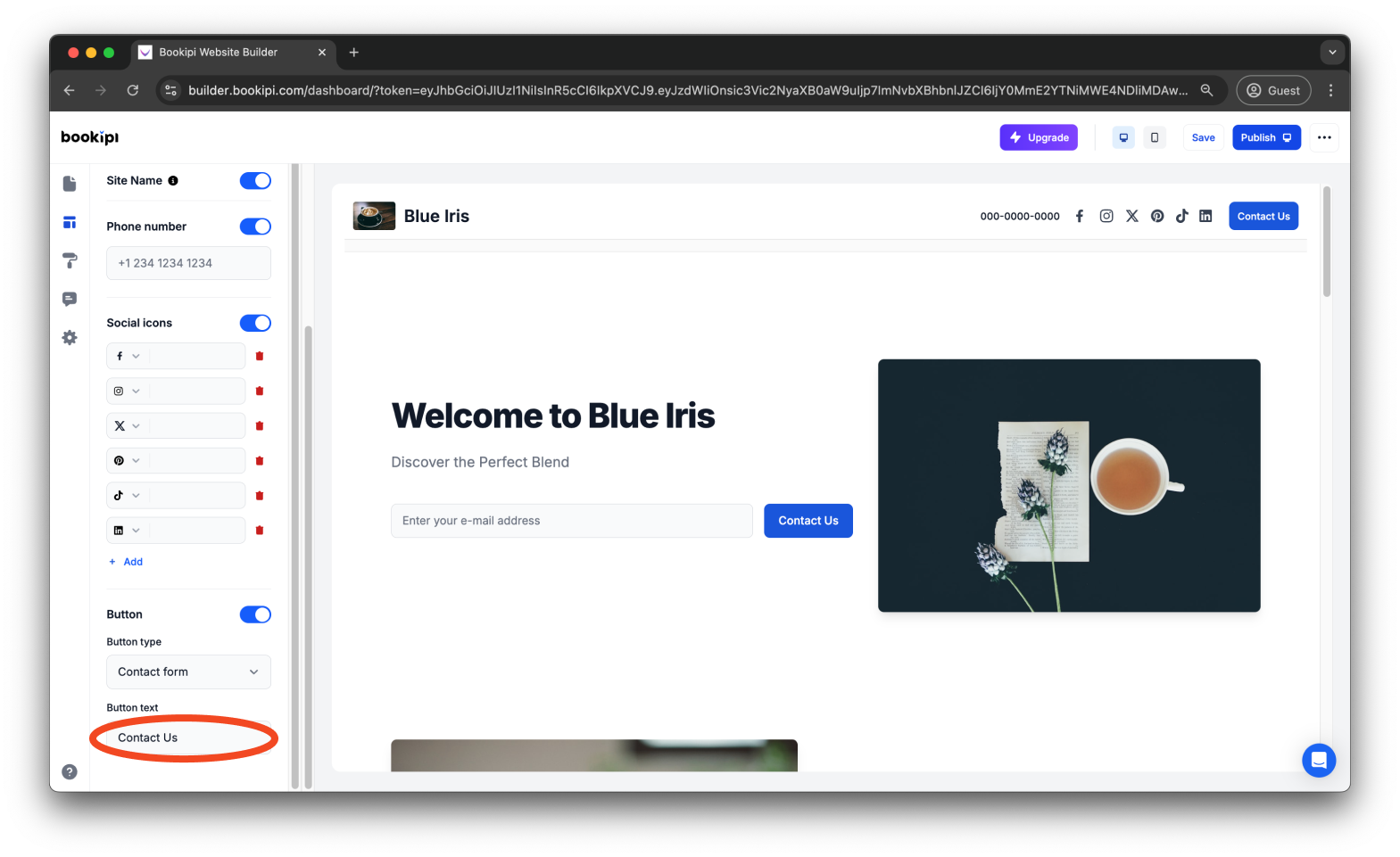 Bookipi AI Website Builder - How to enable the contact buttons and contact form in Bookipi AI Website Builder - 8