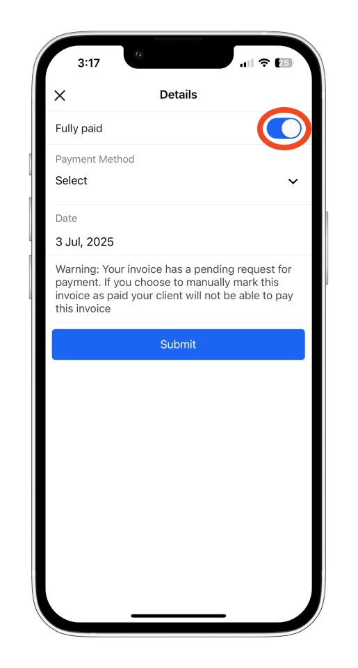 Invoice Mobile App - How to mark the invoice as paid and send a receipt using the mobile app - 4