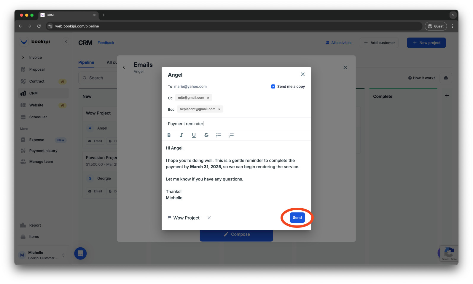 Uncategorized - How to send an email in Bookipi CRM - 7