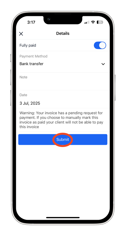 Invoice Mobile App - How to mark the invoice as paid and send a receipt using the mobile app - 8