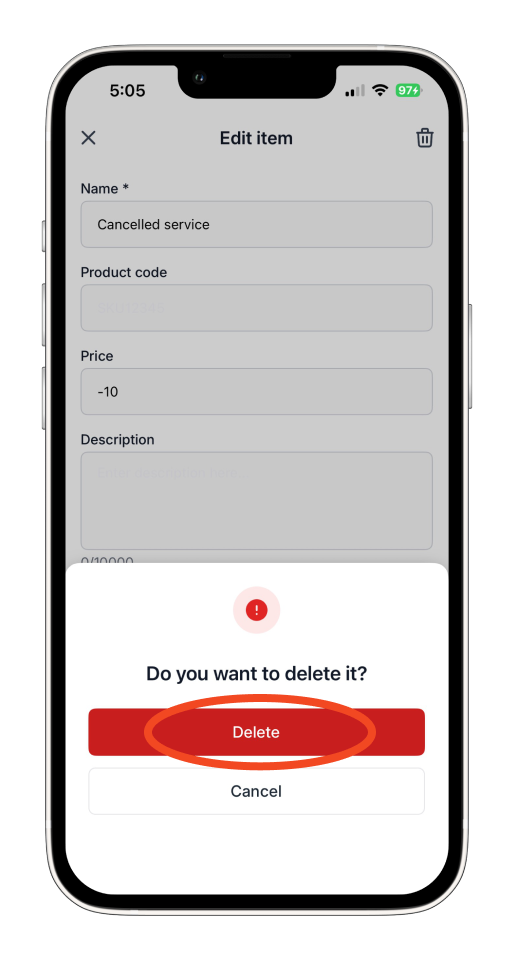 Invoice Mobile App - How to delete an item on the mobile app - 5
