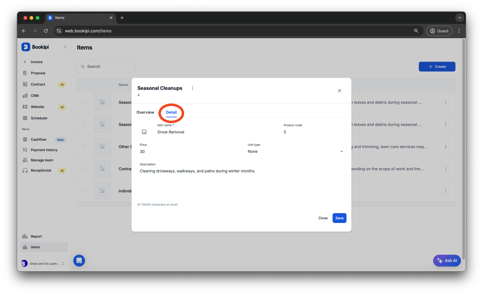 Invoice Web V2 - How to create, edit, copy and delete an item - 12