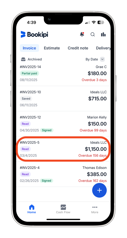 Invoice Mobile App - How to mark the invoice as paid and send a receipt using the mobile app - 1