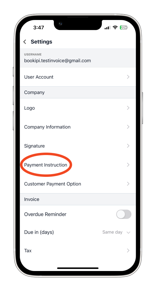 Invoice Mobile App - How to add bank payment details to invoices - 3