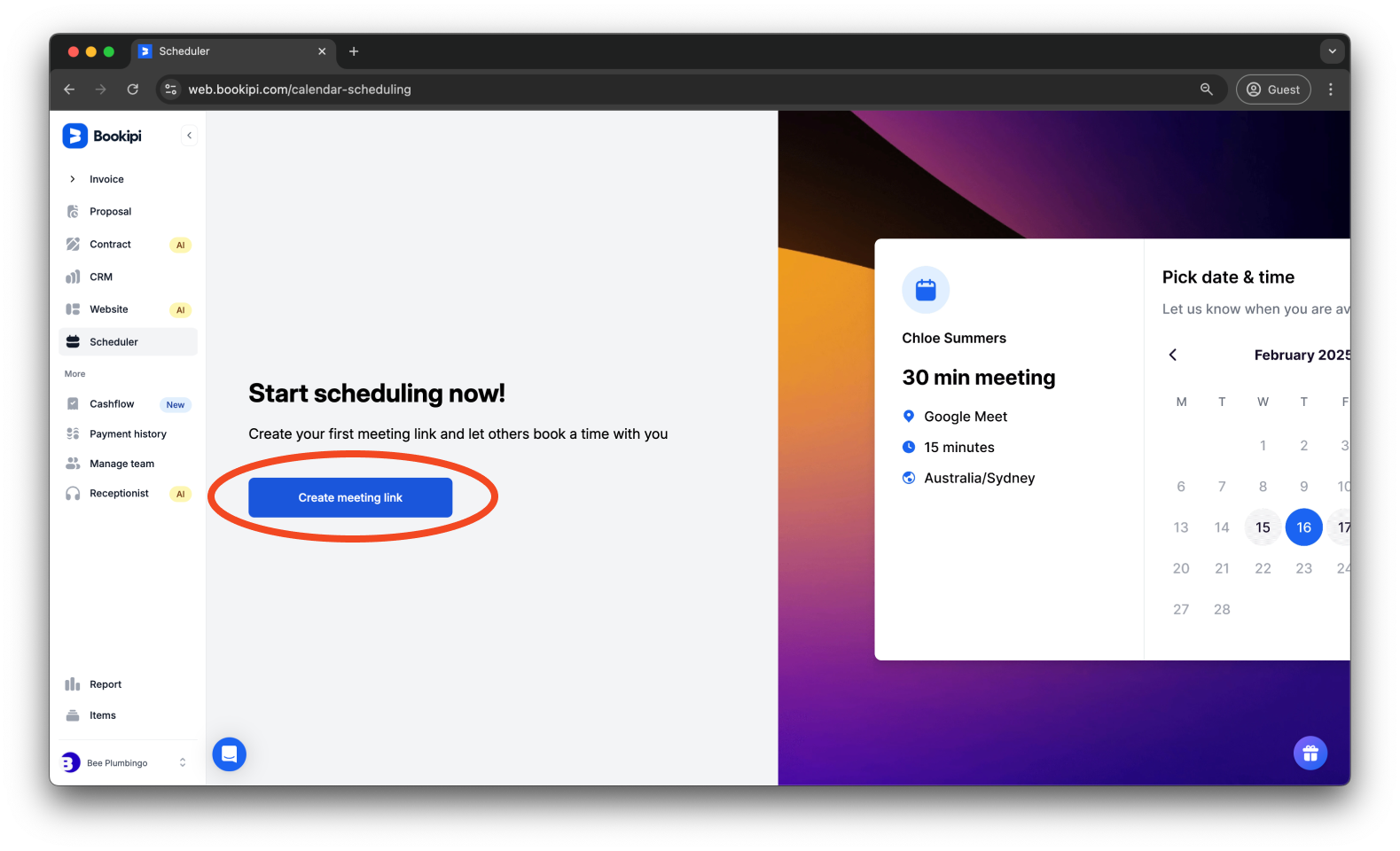Invoice Web V2 - How to set up your calendar and add a meeting link to your event using Bookipi Scheduler - 2