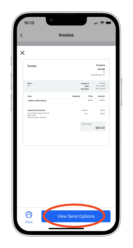 Invoice Mobile App - How to send an invoice and mark as sent - 3