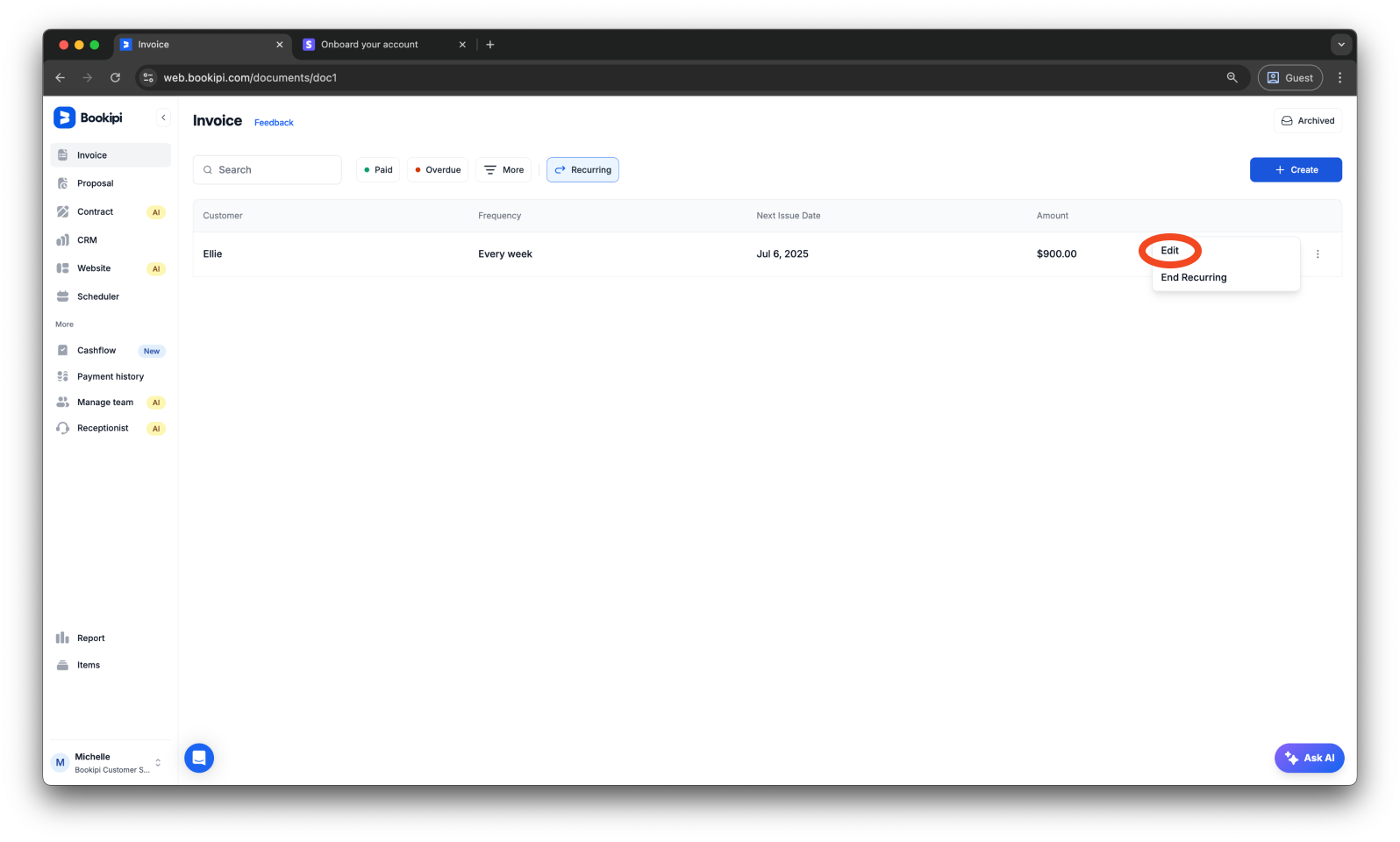 Invoice Web V2 - How to edit a recurring invoice - 4