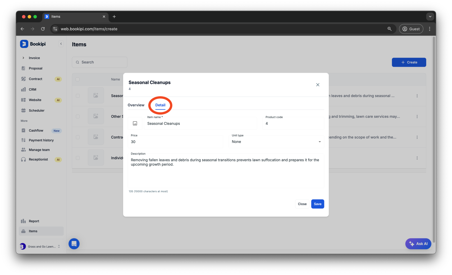 Invoice Web V2 - How to create, edit, copy and delete an item - 7
