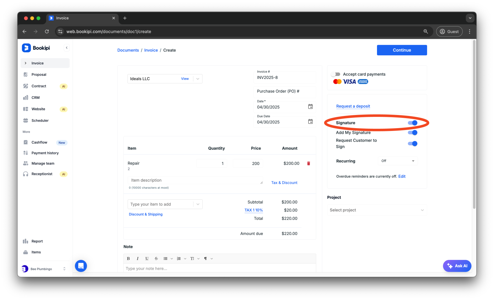Invoice Web V2 - How to add a signature to invoices - 8