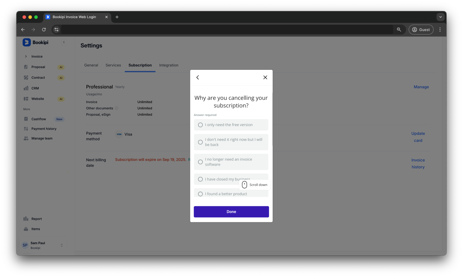 Bookipi Subscriptions - How to cancel a subscription - 7