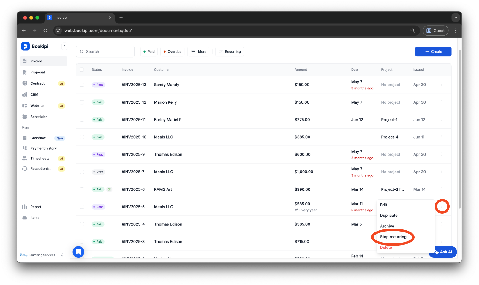 Invoice Web V2 - How to end a recurring invoice - 5