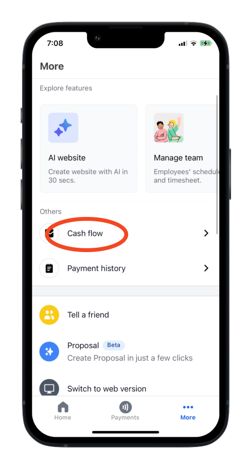 Invoice Mobile App - How to add an expense or income in cash flow - 2
