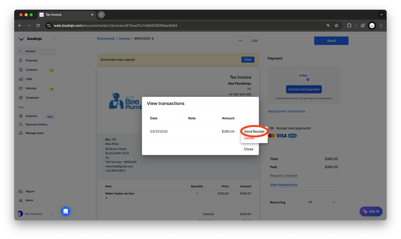 Invoice Web V2 - How to mark the invoice as paid and send a receipt using the web app - 9