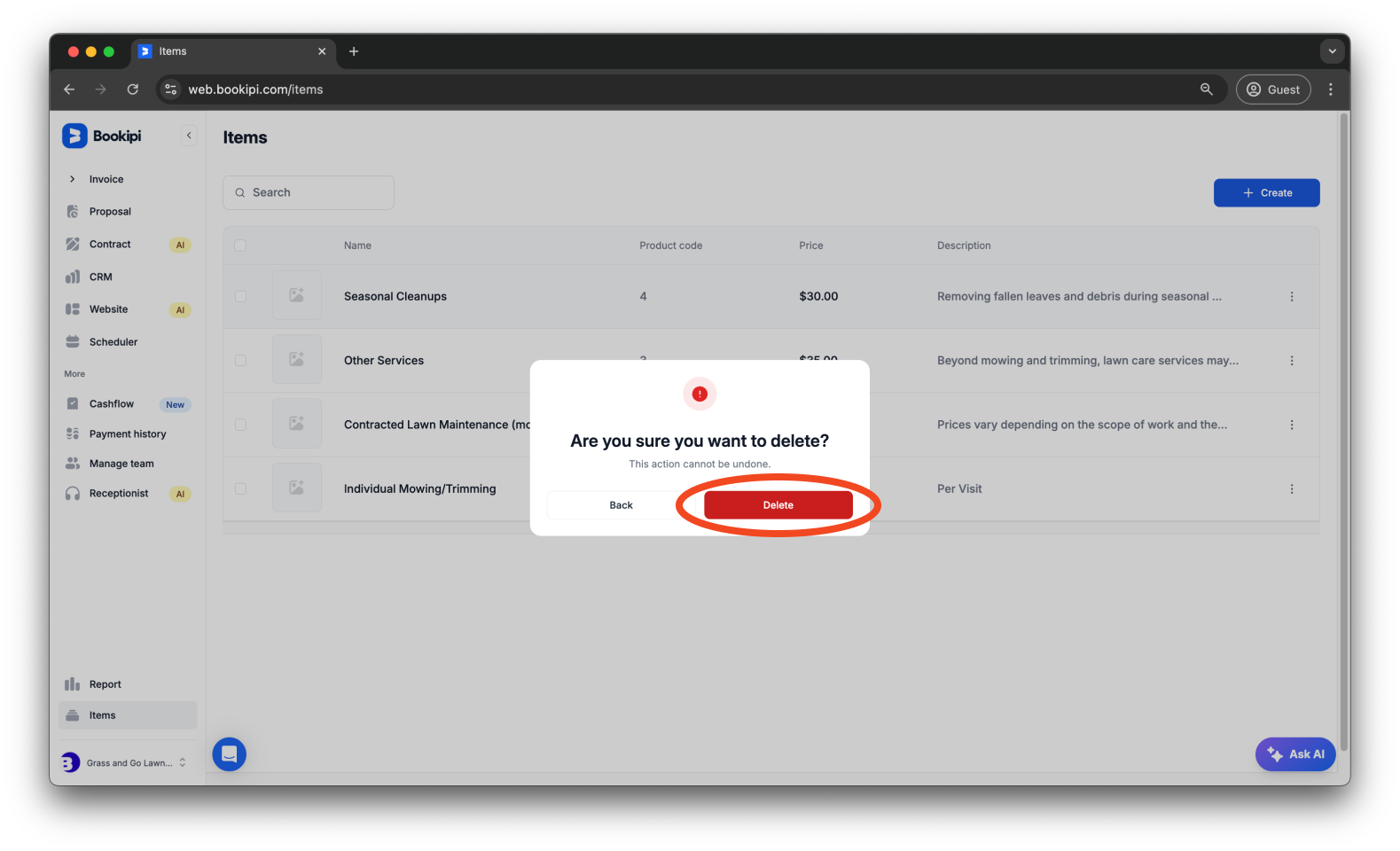 Invoice Web V2 - How to create, edit, copy and delete an item - 17