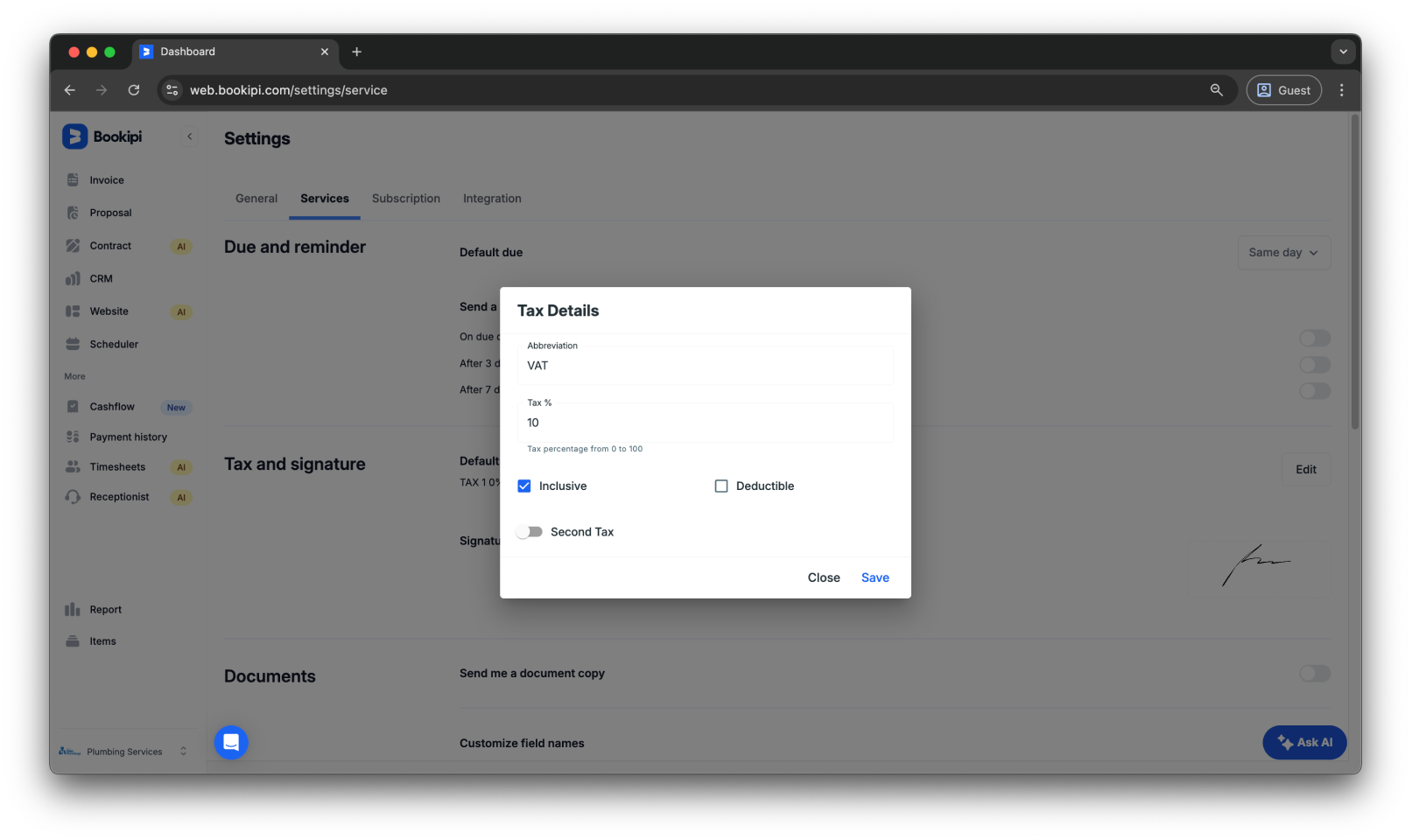 Invoice Web V2 - How to set the tax on future invoices - 5