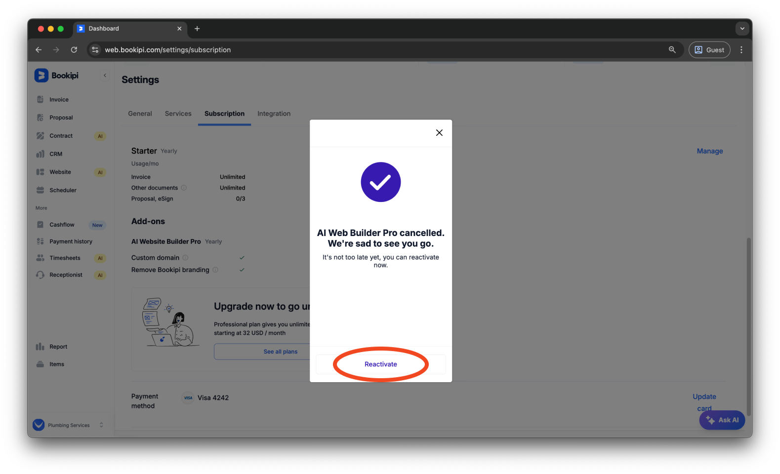 Bookipi AI Website Builder - How to cancel your Bookipi AI Website Builder Pro subscription - 10