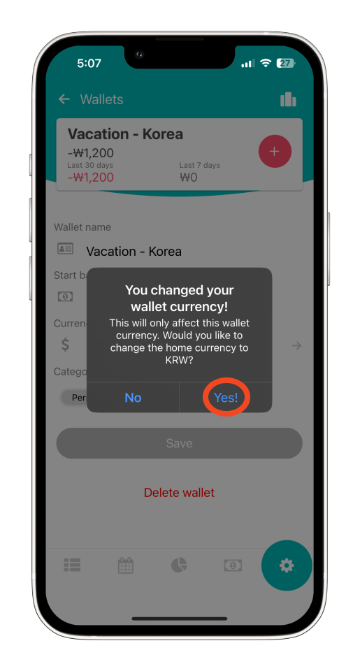 Bookipi Expense - How to change the currency of a wallet - 6